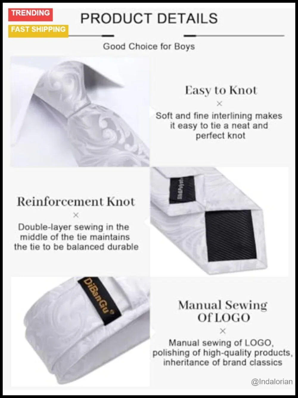 Silk Self-Tied Necktie and Pocket Square Set for Boys Ages 8-14